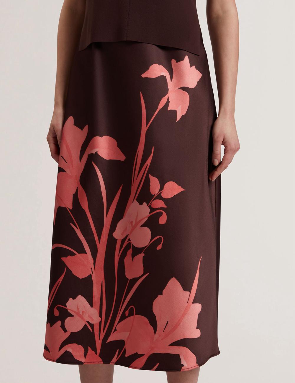 Ted Baker LATTENA - Printed Satin With Removable Tank Women Midi Dresses Dk-Brown | UAE  25394-QCTP