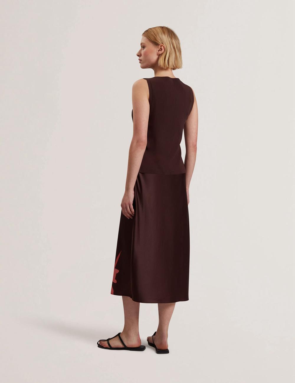 Ted Baker LATTENA - Printed Satin With Removable Tank Women Midi Dresses Dk-Brown | UAE  25394-QCTP