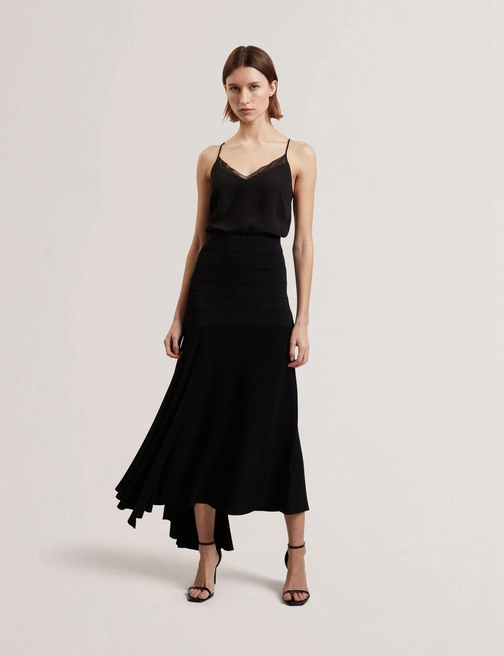 Ted Baker LAURRIE - Asymmetric Waterfall Hem Knitted Women Midi Skirts Black | UAE  07158-KAYT