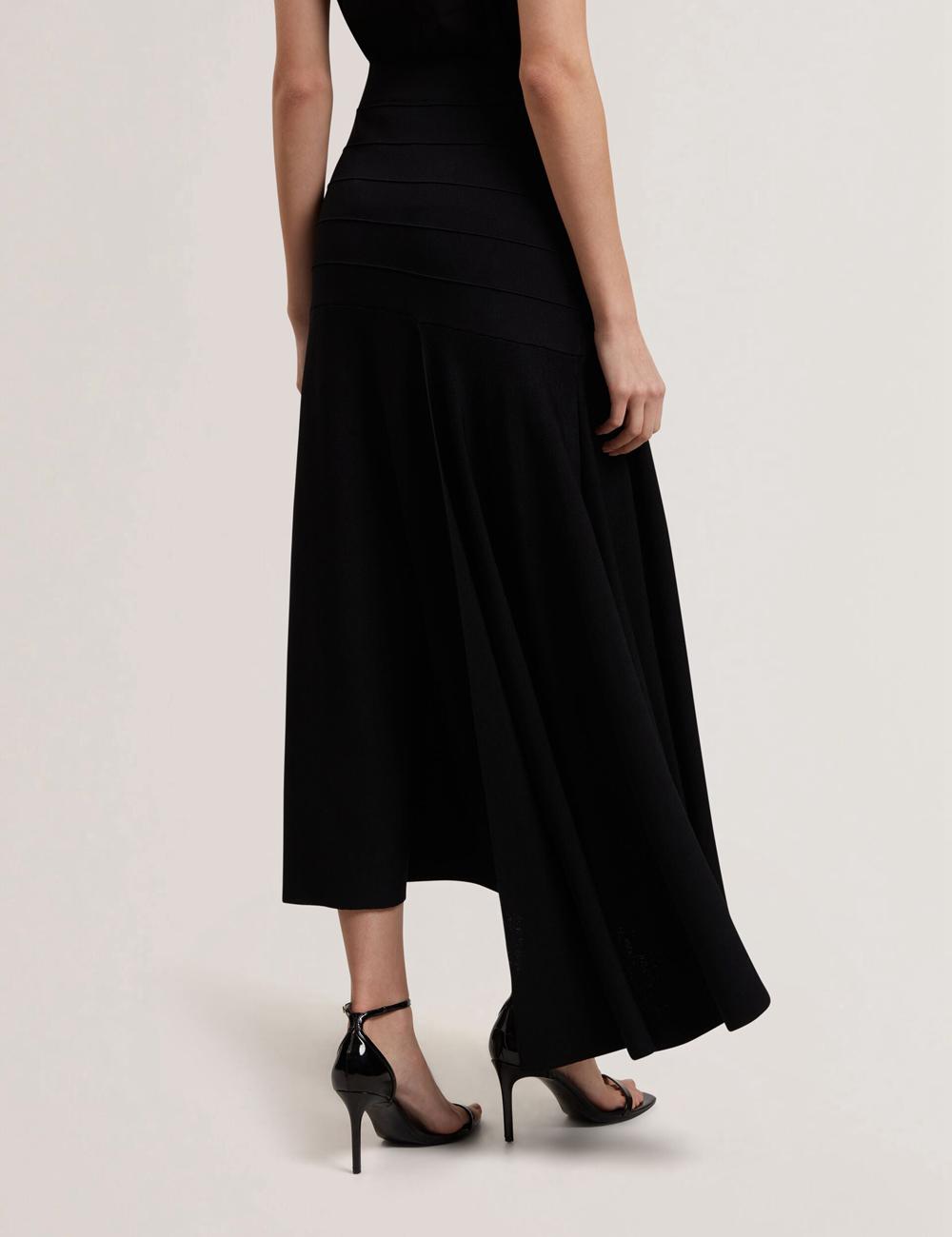 Ted Baker LAURRIE - Asymmetric Waterfall Hem Knitted Women Midi Skirts Black | UAE  07158-KAYT