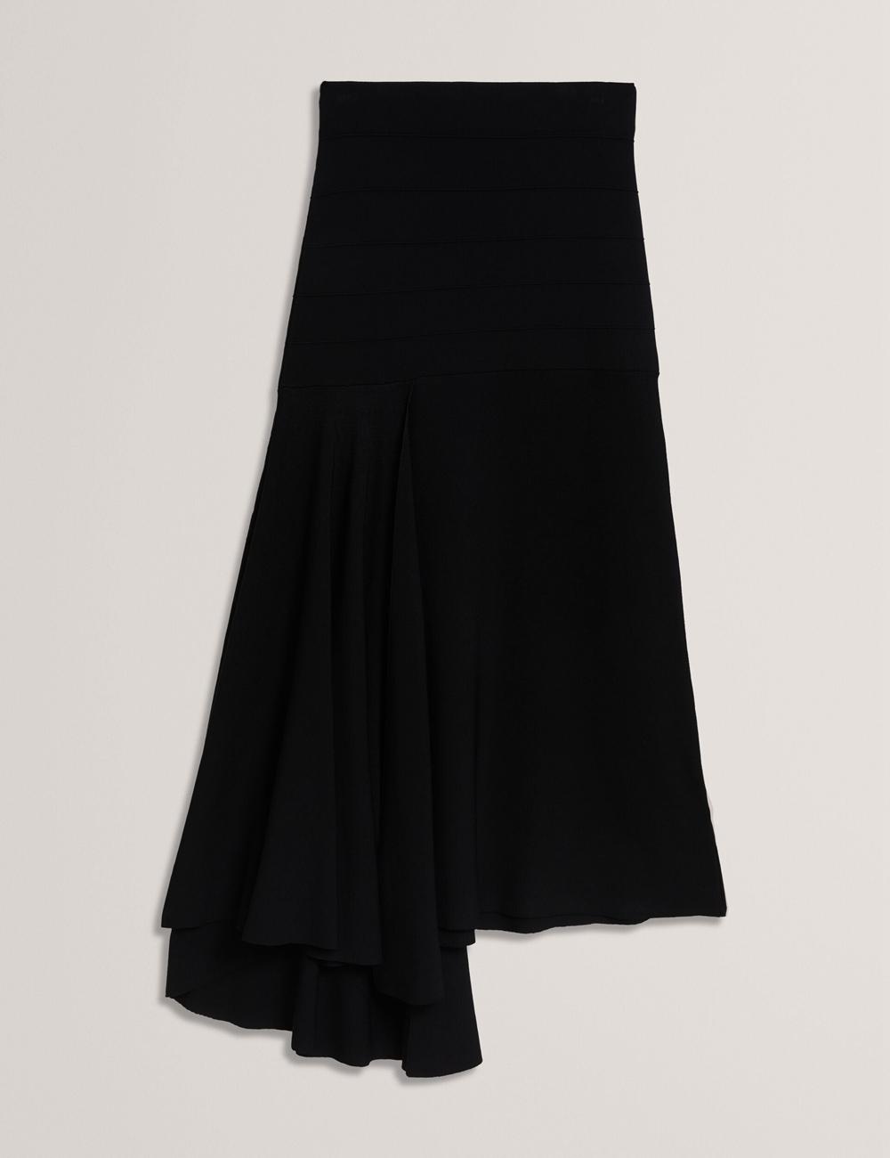 Ted Baker LAURRIE - Asymmetric Waterfall Hem Knitted Women Midi Skirts Black | UAE  07158-KAYT