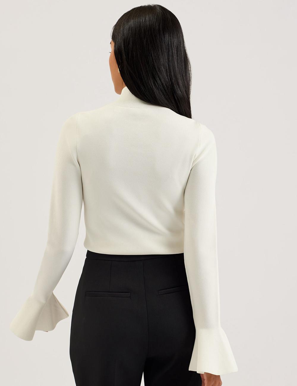 Ted Baker LAYNHA - Flared Sleeve High Neck Knitted Top Women Jumpers Ivory | UAE  84652-YDFI