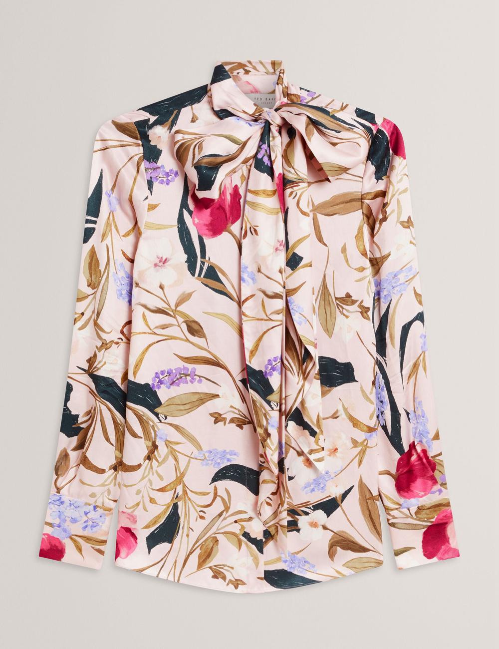 Ted Baker LEEYAA - Floral Print Neck Longline Women Blouses Pink | UAE  14659-ZFGR