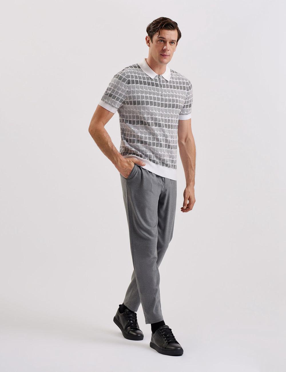 Ted Baker LEVERS - Ombre Jacquard Zip Neck Men Polos Shirts White | UAE  03879-MPYU