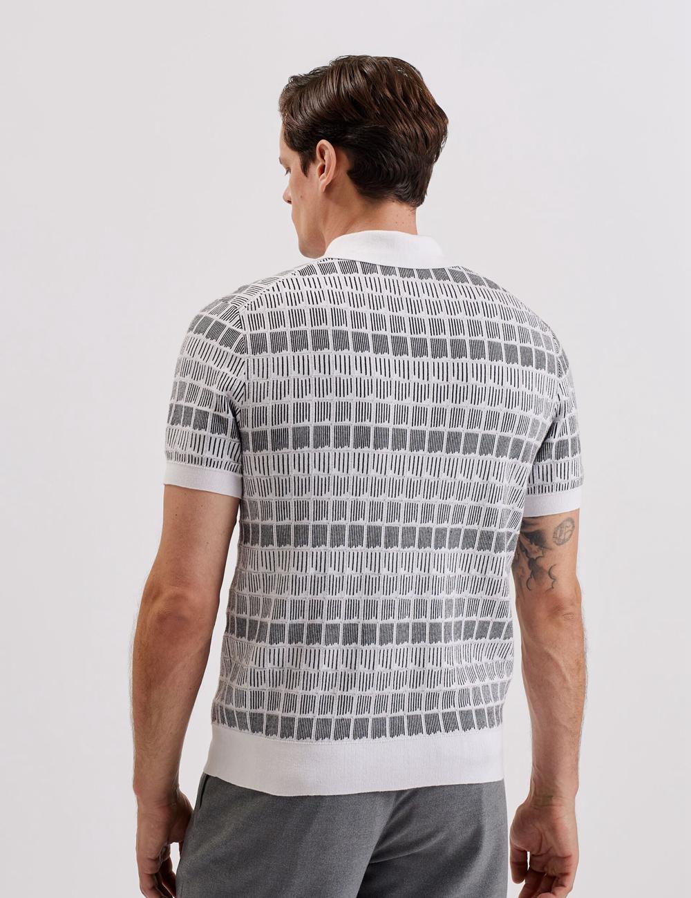 Ted Baker LEVERS - Ombre Jacquard Zip Neck Men Polos Shirts White | UAE  03879-MPYU