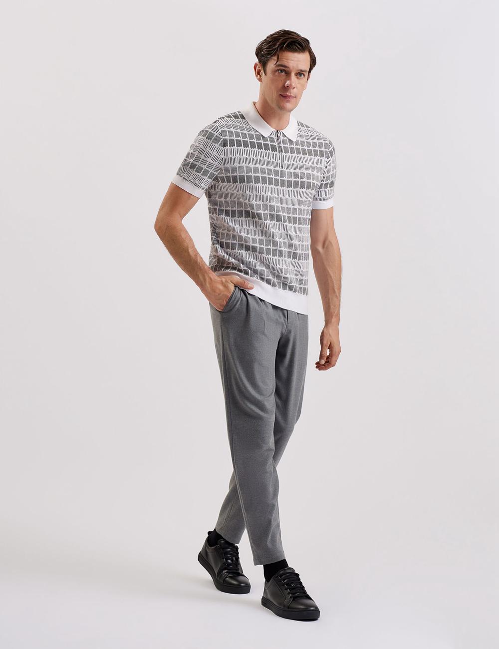 Ted Baker LEVERS - Ombre Jacquard Zip Neck Men Polos Shirts White | UAE  03879-MPYU