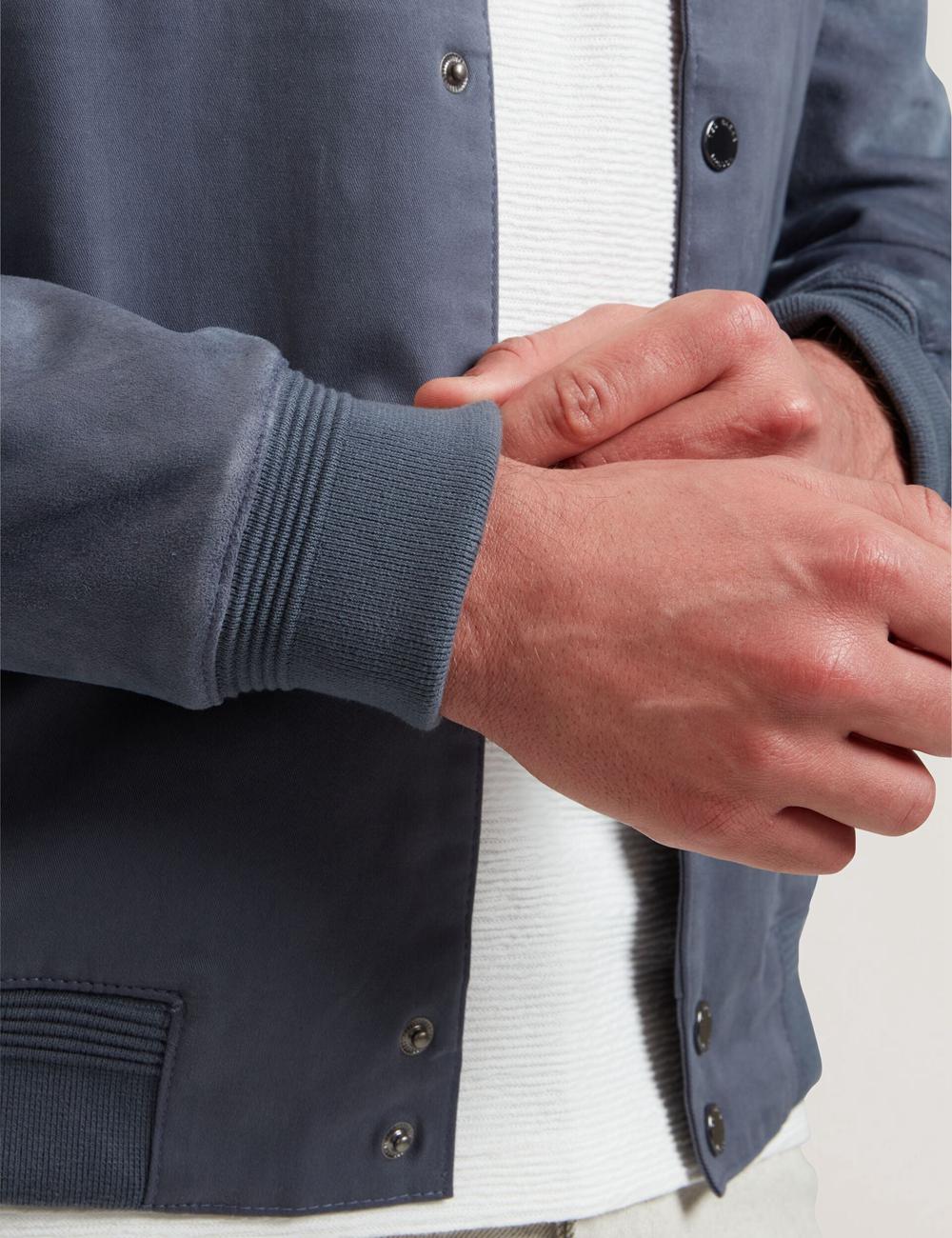 Ted Baker LIAMS - Cotton Twill & Suede Bomber Men Jackets Mid-Blue | UAE  08619-XUNQ