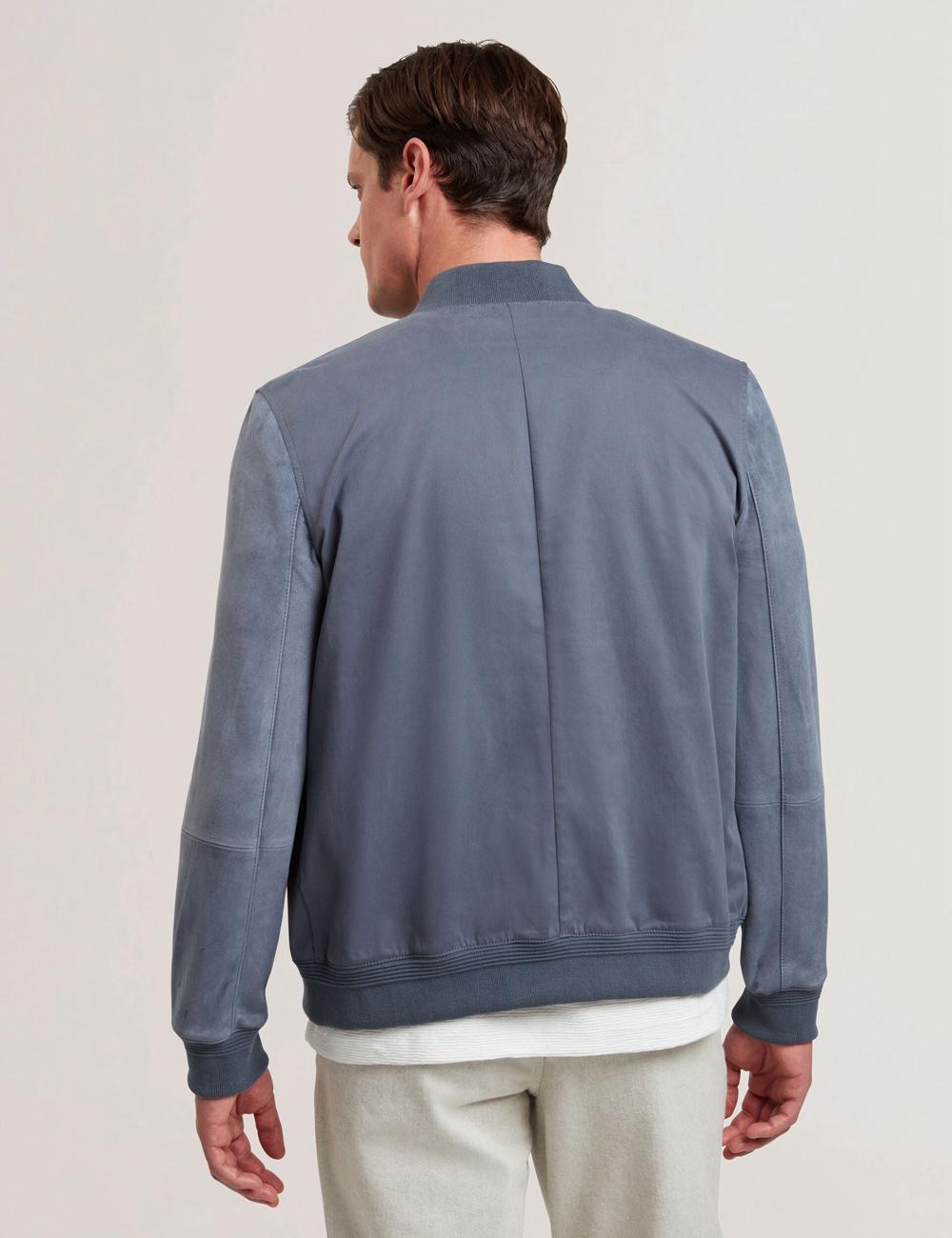Ted Baker LIAMS - Cotton Twill & Suede Bomber Men Jackets Mid-Blue | UAE  08619-XUNQ