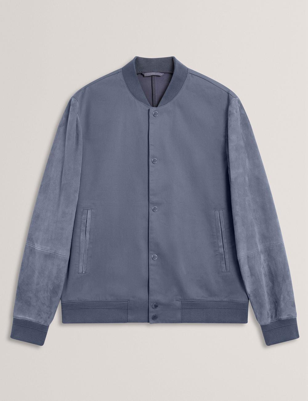 Ted Baker LIAMS - Cotton Twill & Suede Bomber Men Jackets Mid-Blue | UAE  08619-XUNQ