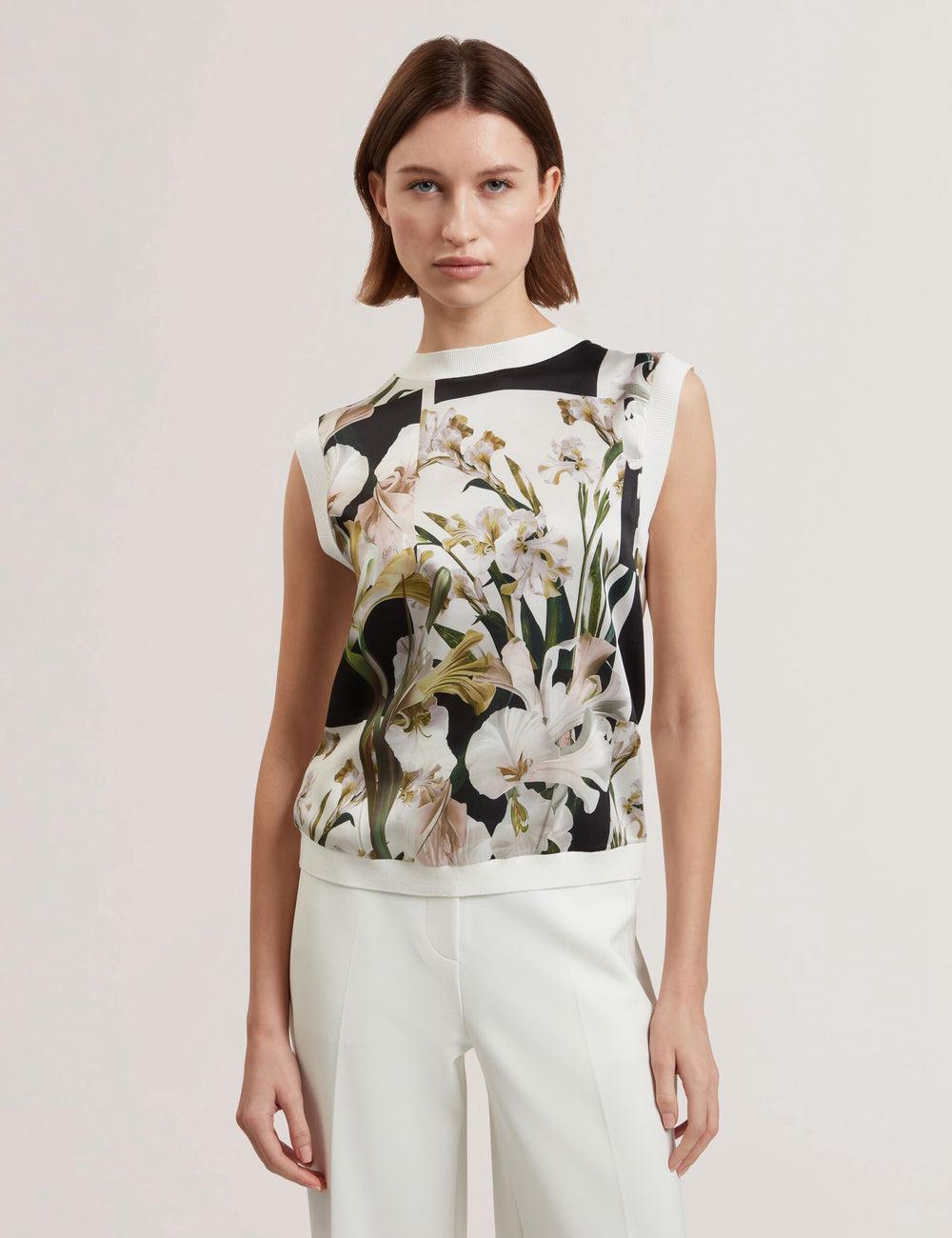 Ted Baker LIILEA - Floral Print Front Boxy Knitted Women Tops Ivory | UAE  23964-NMBK