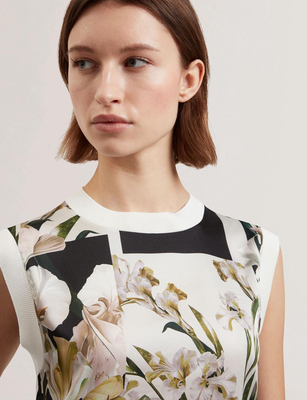 Ted Baker LIILEA - Floral Print Front Boxy Knitted Women Tops Ivory | UAE  23964-NMBK