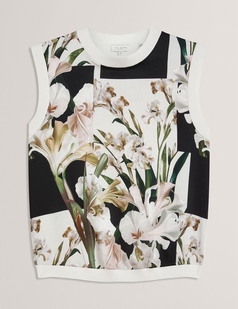 Ted Baker LIILEA - Floral Print Front Boxy Knitted Women Tops Ivory | UAE  23964-NMBK