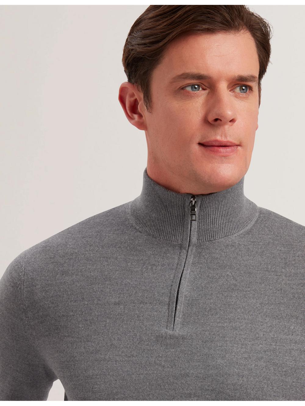 Ted Baker LIMEHAS - Wool Quarter Zip Funnel Neck Men Jumpers Charcoal | UAE  72158-HJBM