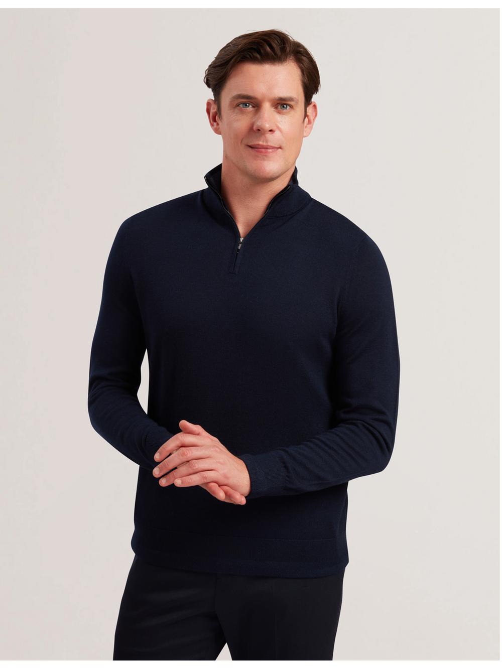 Ted Baker LIMEHAS - Wool Quarter Zip Funnel Neck Sweater Men Jumpers Navy | UAE  37192-NDZT