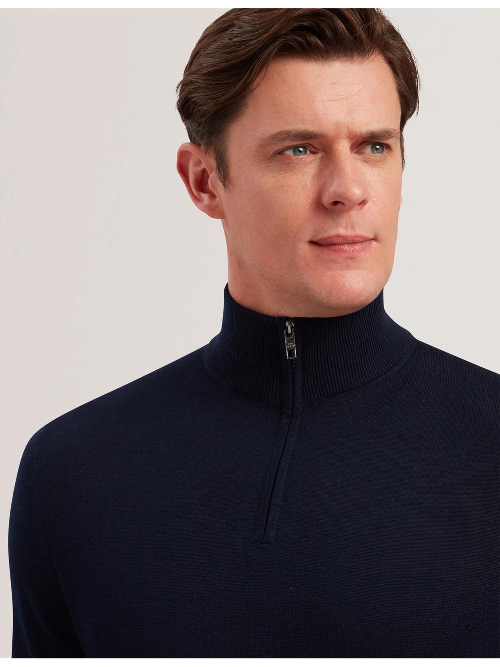 Ted Baker LIMEHAS - Wool Quarter Zip Funnel Neck Sweater Men Jumpers Navy | UAE  37192-NDZT