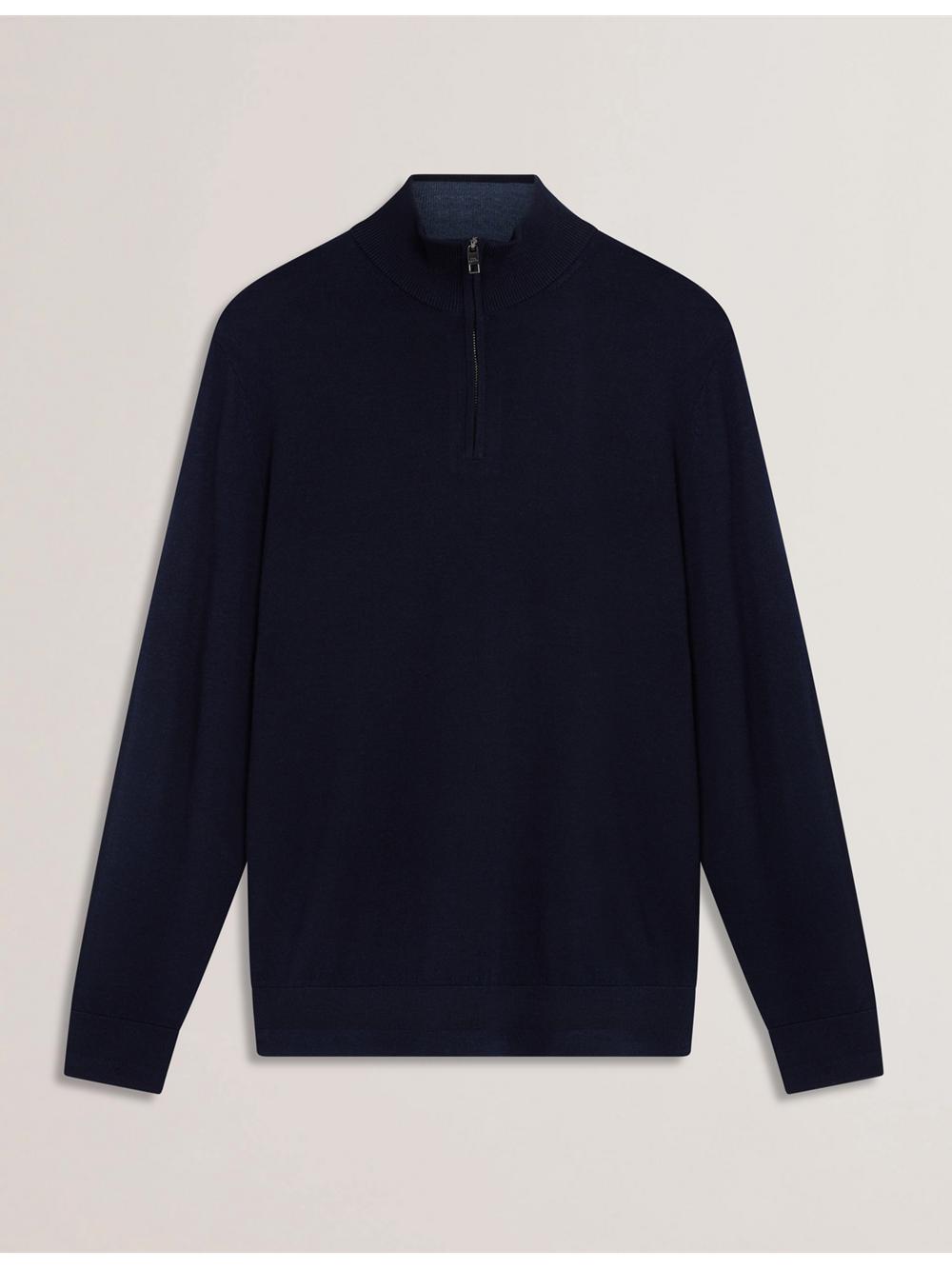 Ted Baker LIMEHAS - Wool Quarter Zip Funnel Neck Sweater Men Jumpers Navy | UAE  37192-NDZT