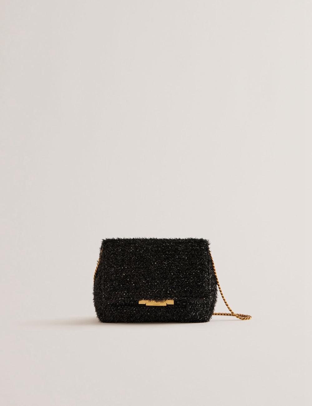 Ted Baker LIYLAH - Metallic Tinsel Fold Over Women Crossbody Bags Black | UAE  02436-OYPJ