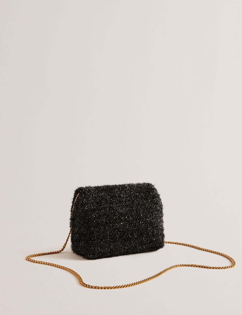 Ted Baker LIYLAH - Metallic Tinsel Fold Over Women Crossbody Bags Black | UAE  02436-OYPJ