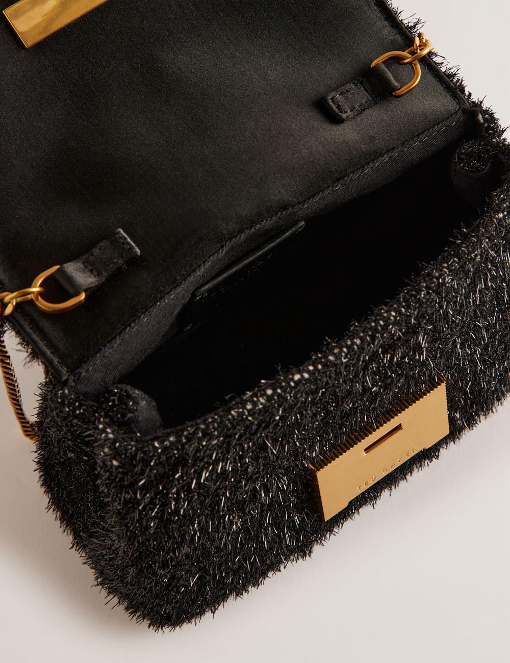 Ted Baker LIYLAH - Metallic Tinsel Fold Over Women Crossbody Bags Black | UAE  02436-OYPJ