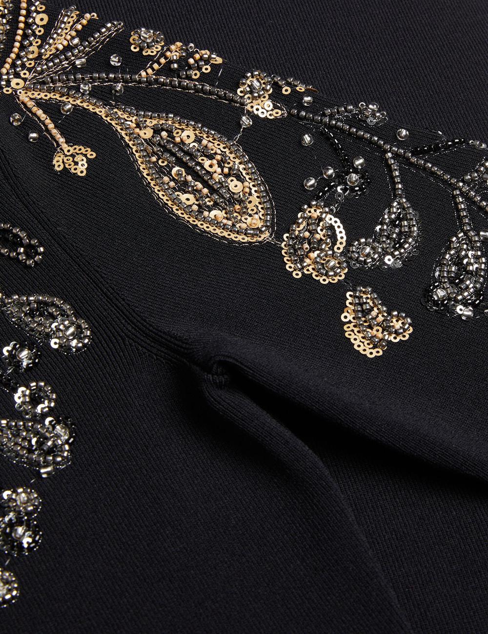 Ted Baker LIZYYY - One Shoulder Embellished Knit Women Midi Dresses Black | UAE  35297-MIBX