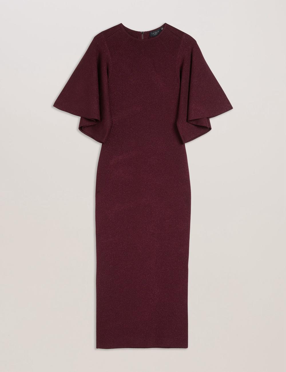 Ted Baker LOUANAA - Metallic Knit Fluted Sleeve Women Midi Dresses Red | UAE  10857-YBPZ
