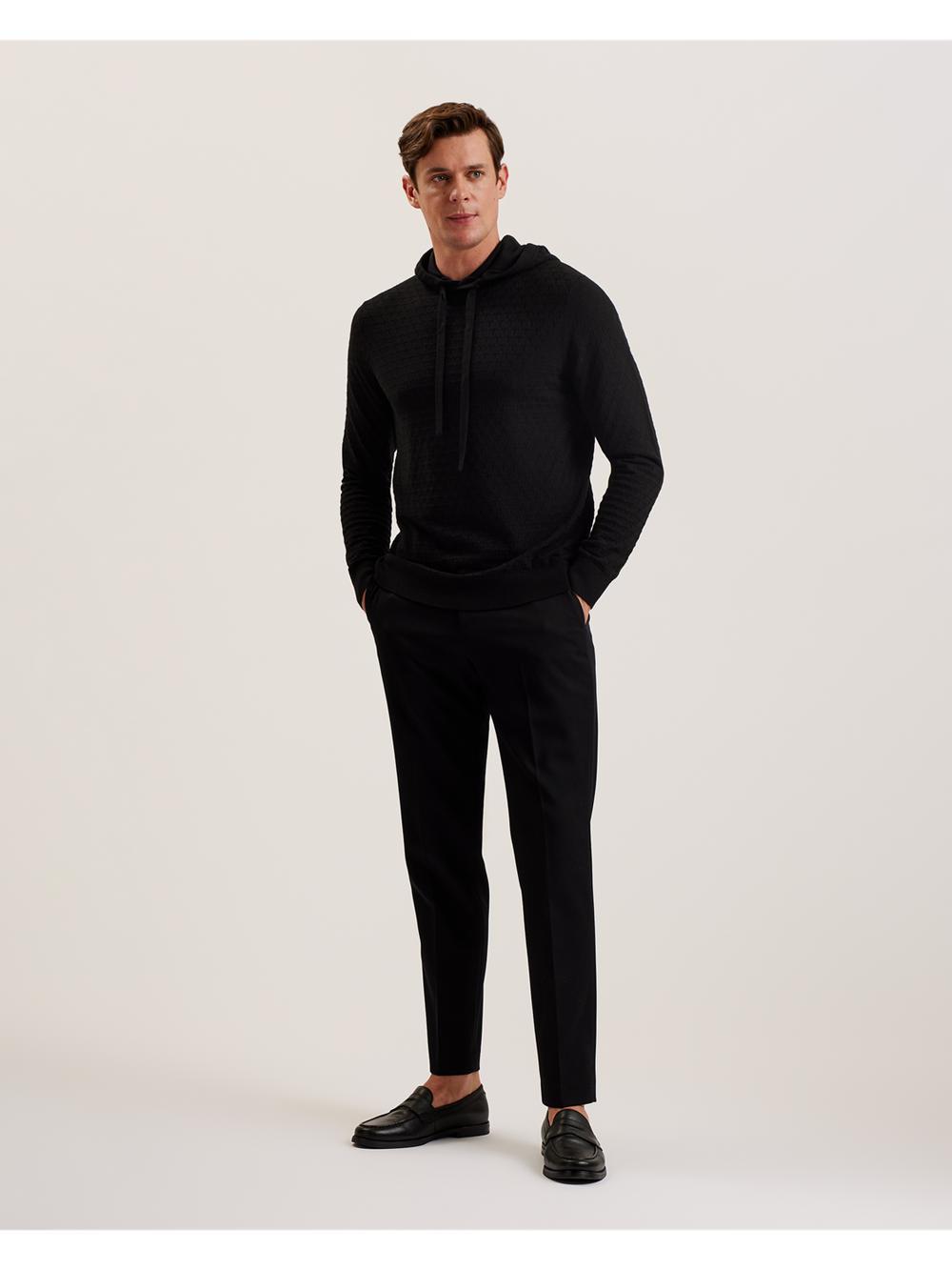 Ted Baker LOULAR - Textured T Knit Wool Blend Men Hoodies Black | UAE  53048-RAJZ
