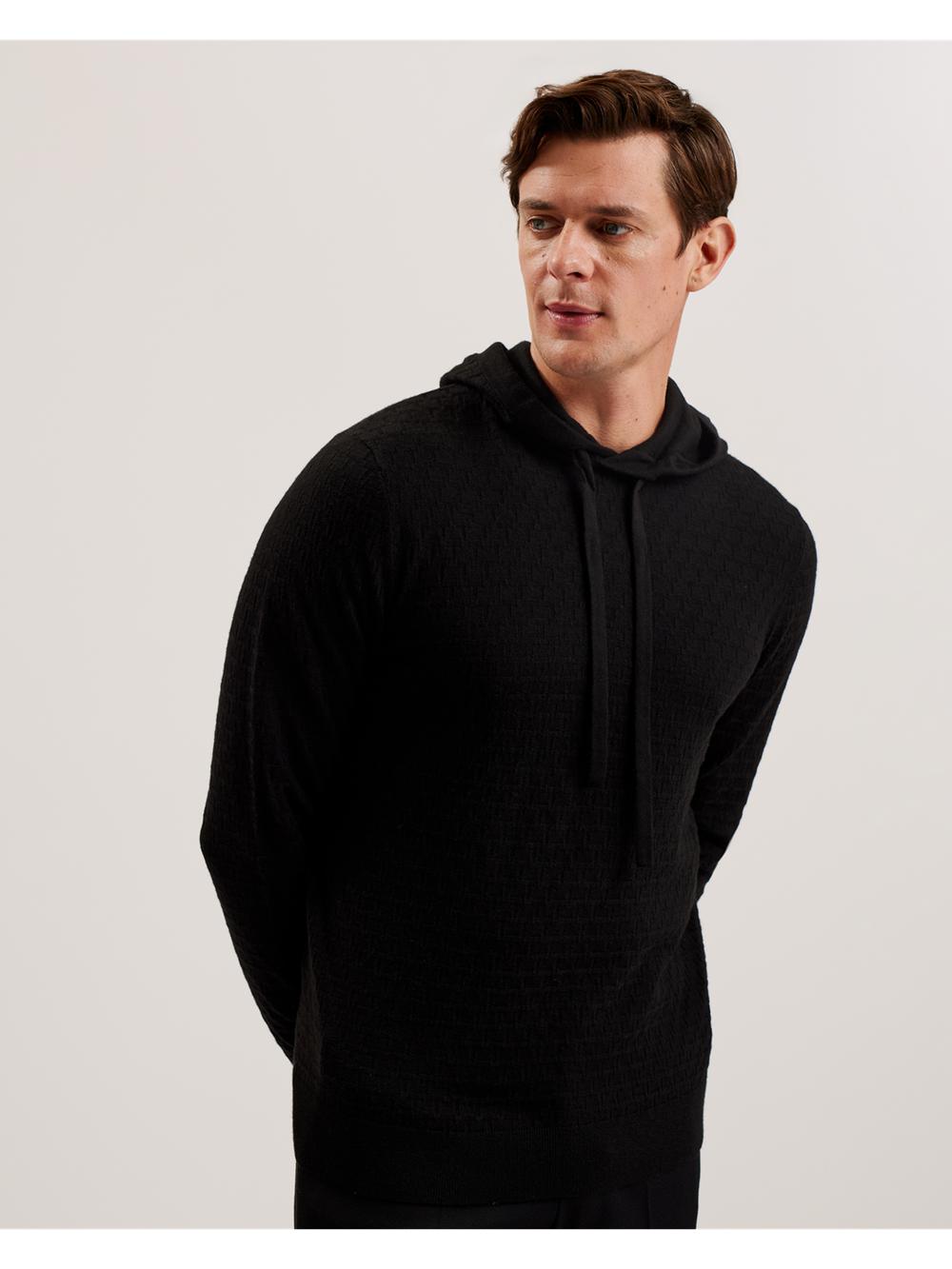 Ted Baker LOULAR - Textured T Knit Wool Blend Men Hoodies Black | UAE  53048-RAJZ