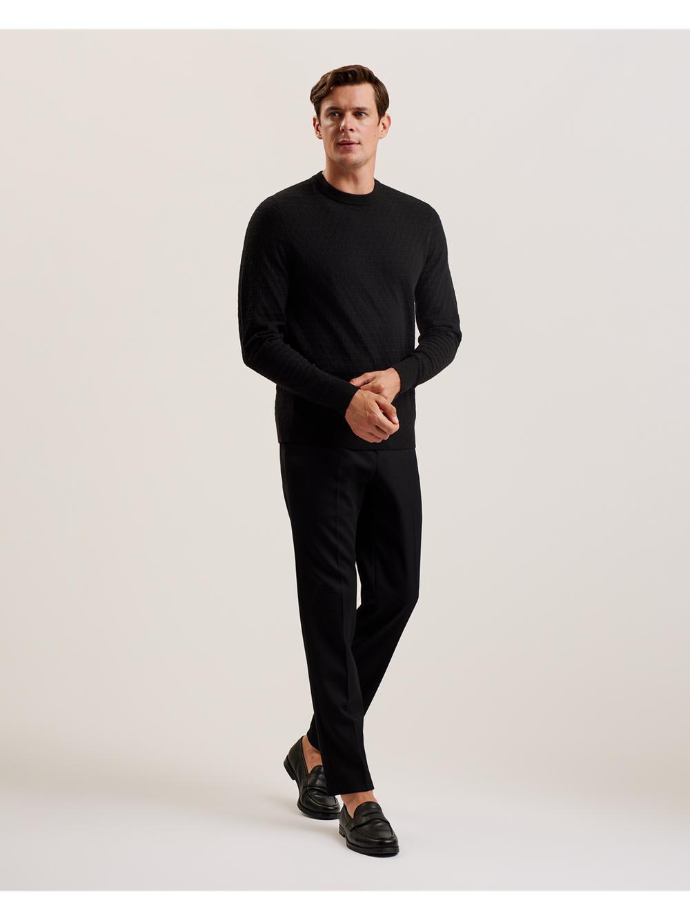 Ted Baker LOUNG - Textured T Knit Crew Neck Men Jumpers Black | UAE  08476-UHWJ