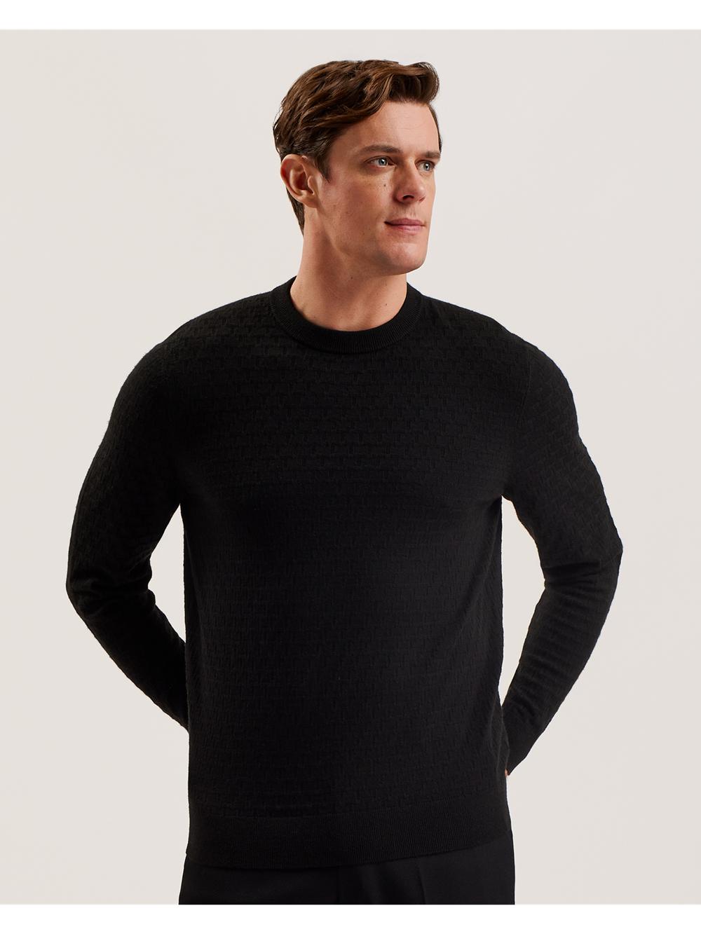 Ted Baker LOUNG - Textured T Knit Crew Neck Men Jumpers Black | UAE  08476-UHWJ