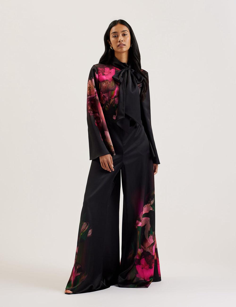 Ted Baker LOUSIOS - Printed Neck Wide Leg Women Jumpsuits Black | UAE  58431-JQFA