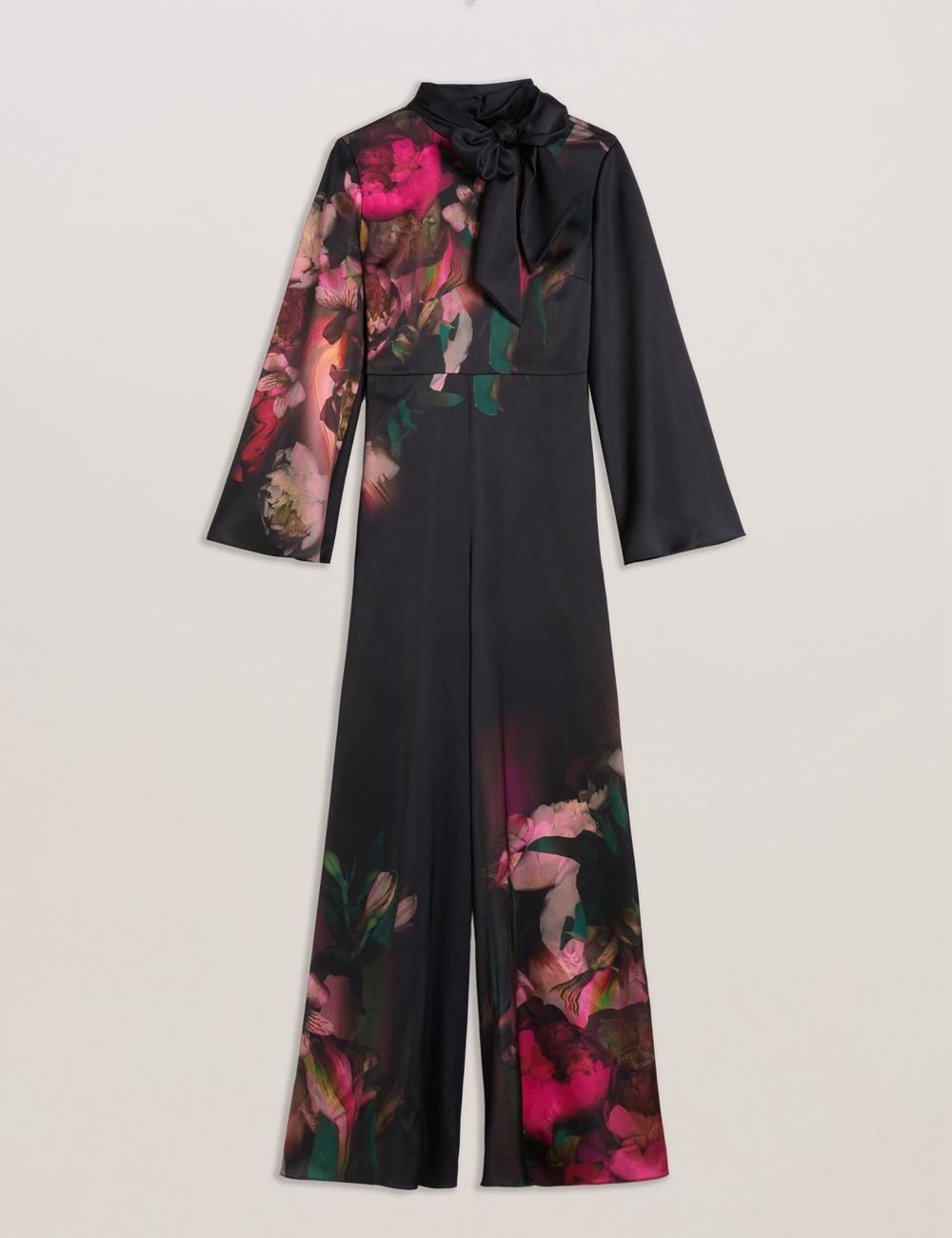 Ted Baker LOUSIOS - Printed Neck Wide Leg Women Jumpsuits Black | UAE  58431-JQFA