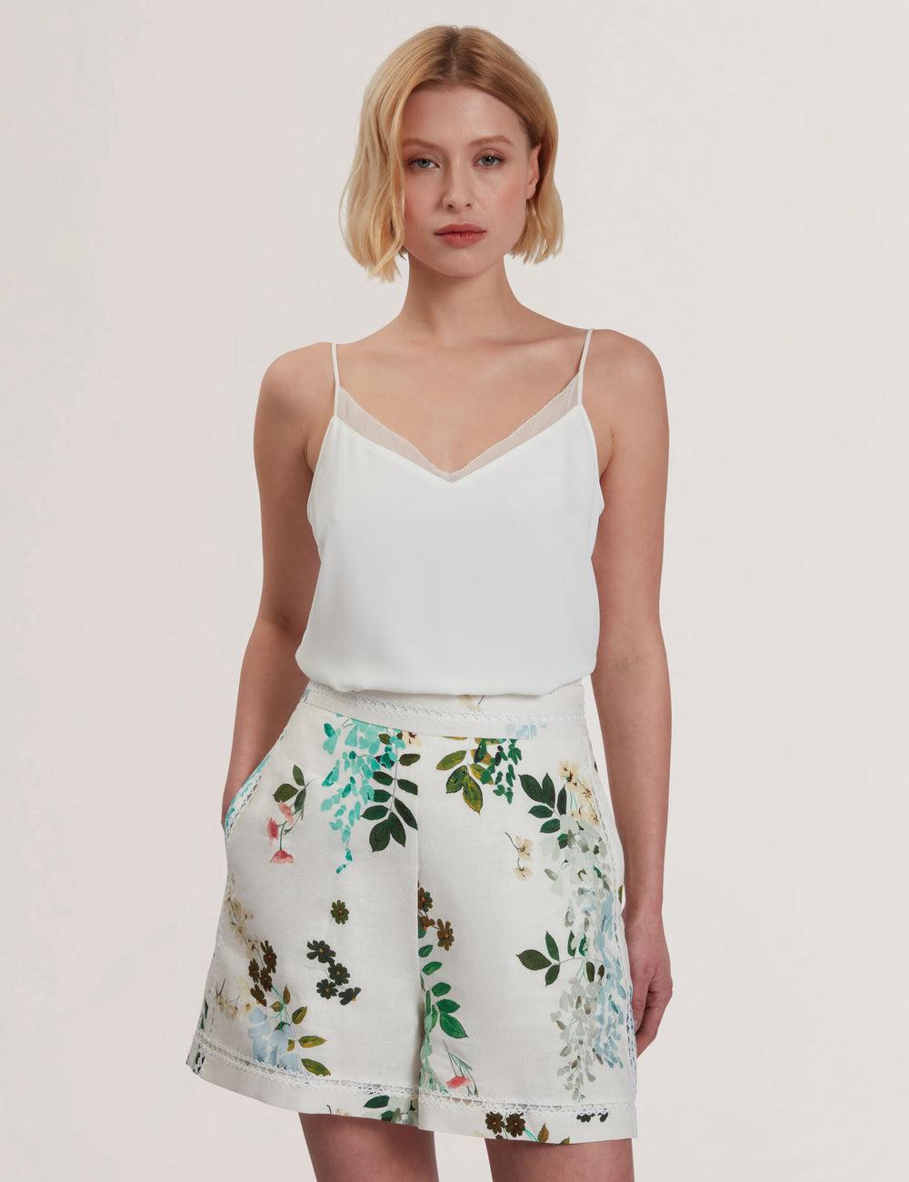 Ted Baker LULEA - Chiffon Detail V-Neck Strappy Cami Women Tops Ivory | UAE  19406-ZUBJ
