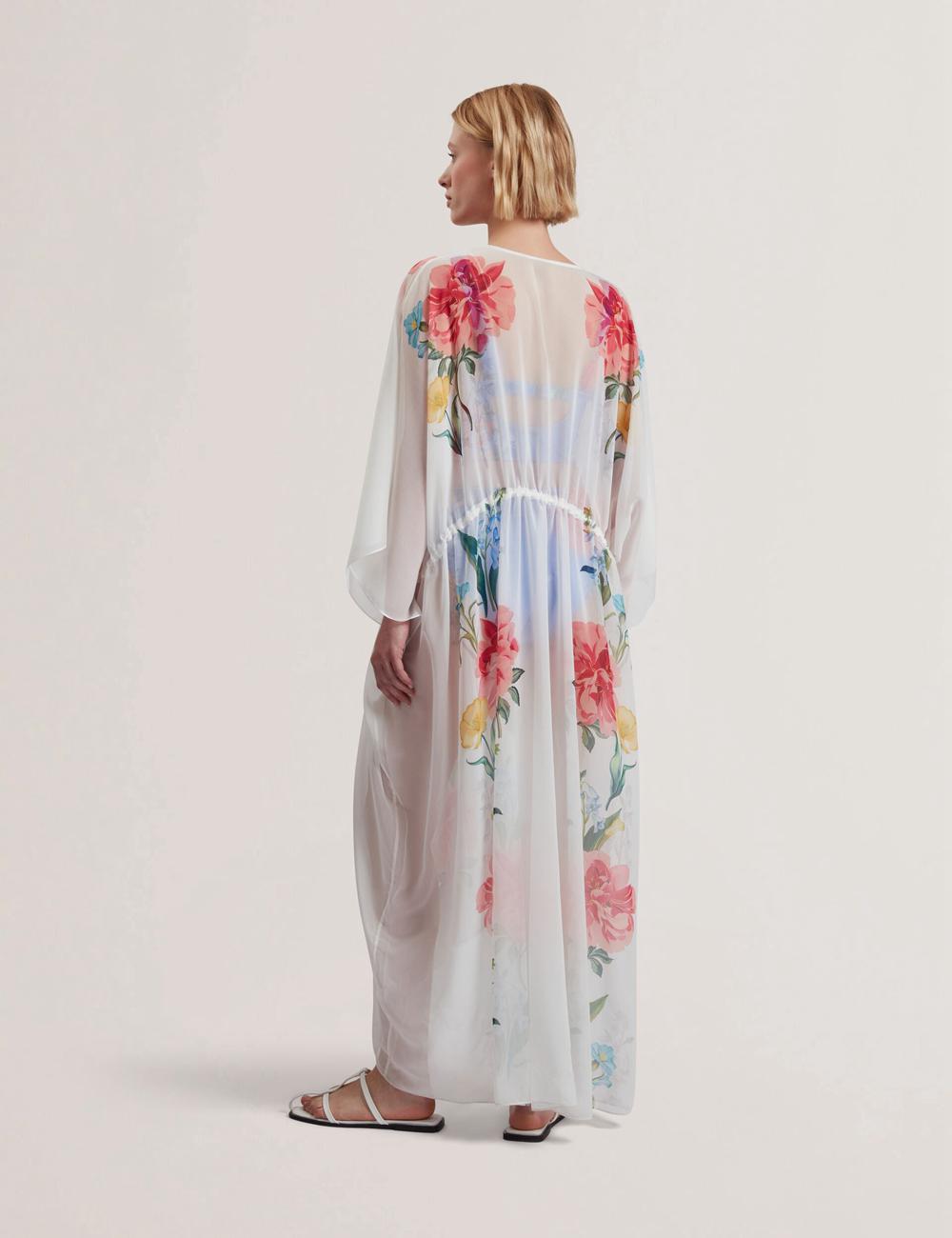 Ted Baker LUUSAA - Floral V-Neck Maxi Kaftan Beach Dress Women Cover Ups White | UAE  41370-XBFW