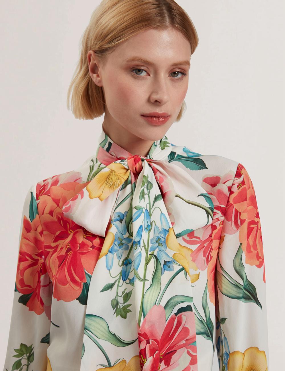 Ted Baker LUUSILE - Floral Print Neck Long Sleeve Women Blouses White | UAE  10857-PTVU