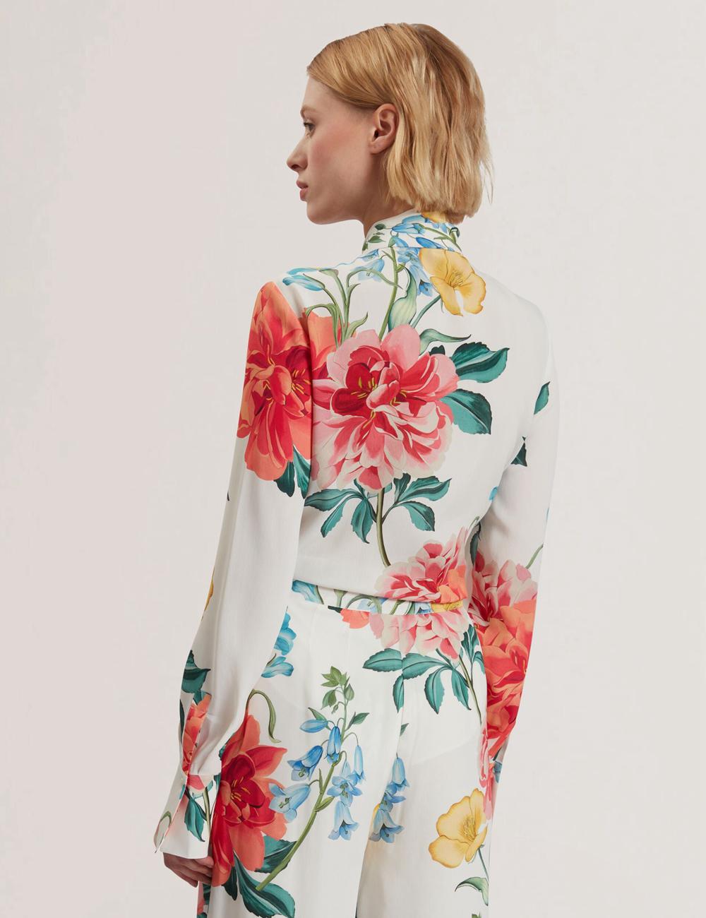 Ted Baker LUUSILE - Floral Print Neck Long Sleeve Women Blouses White | UAE  10857-PTVU