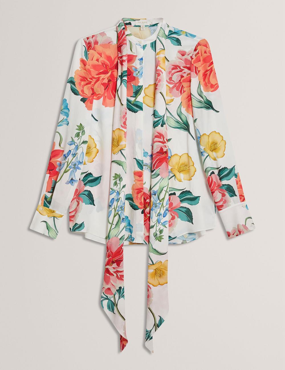 Ted Baker LUUSILE - Floral Print Neck Long Sleeve Women Blouses White | UAE  10857-PTVU