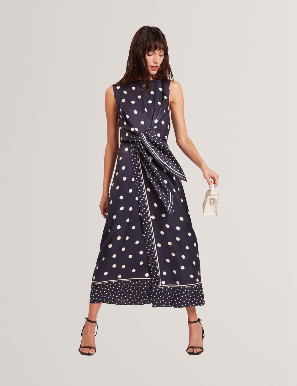 Ted Baker MALMOA - Polka Dot Detail Column Women Midi Dresses Navy | UAE  21376-TUEA