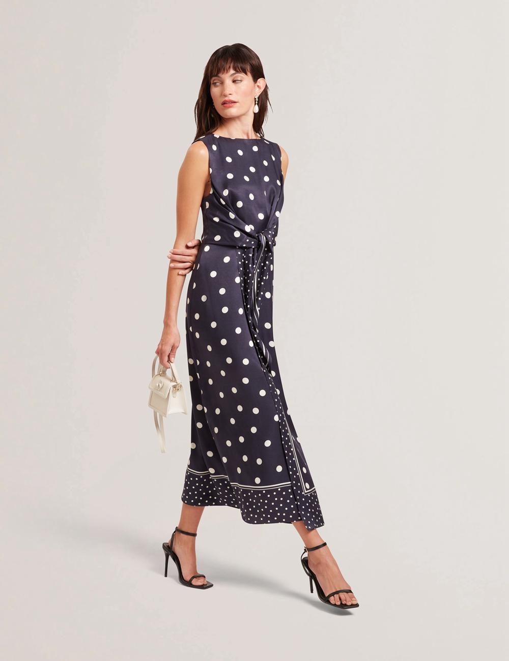 Ted Baker MALMOA - Polka Dot Detail Column Women Midi Dresses Navy | UAE  21376-TUEA