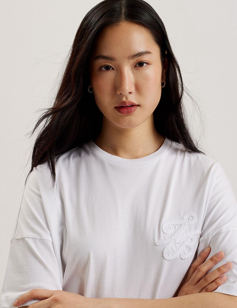 Ted Baker MALORRY - Embroidered Logo Boxy Cotton Women T-Shirts White | UAE  28735-UITF