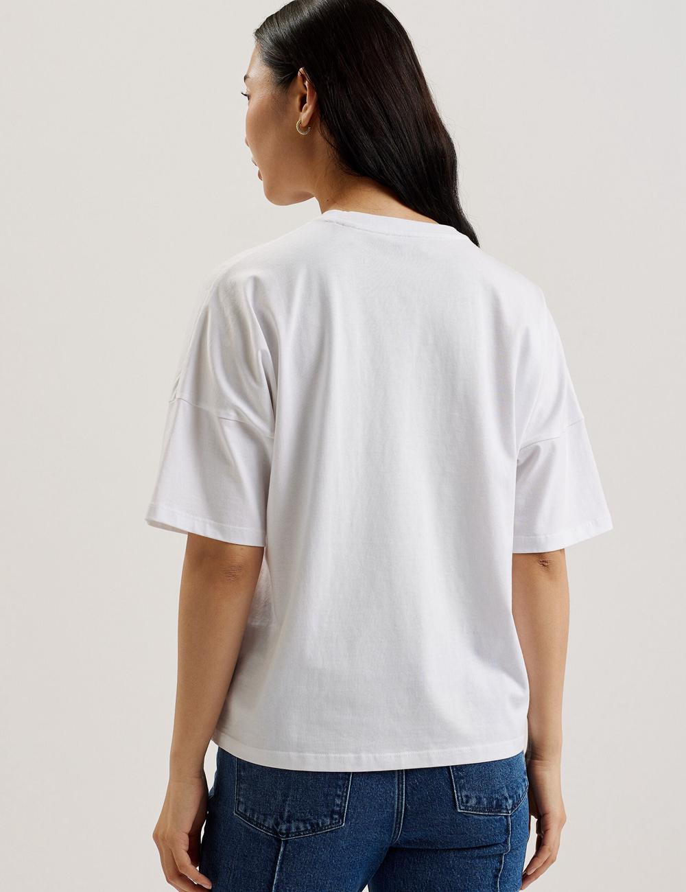 Ted Baker MALORRY - Embroidered Logo Boxy Cotton Women T-Shirts White | UAE  28735-UITF