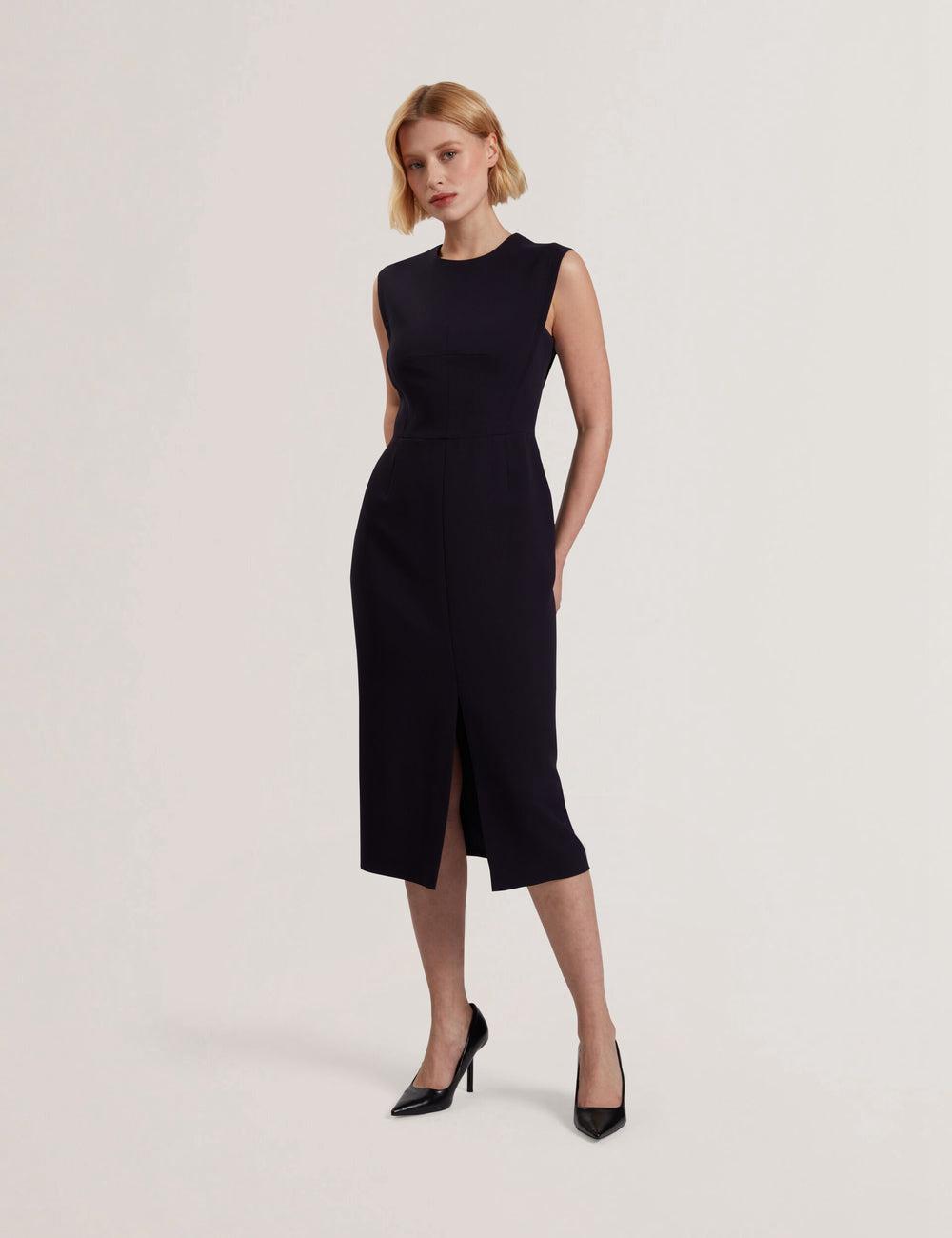 Ted Baker MANABDL - Tailored Sleeveless With Front Split Women Midi Dresses Navy | UAE  78601-TYWI