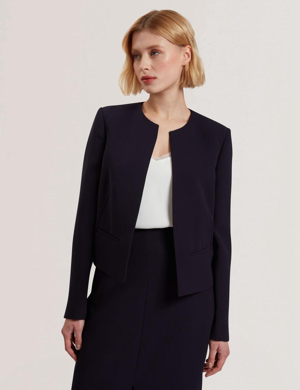 Ted Baker MANABJL - Tailored Round Neck Cropped Open Women Jackets Navy | UAE  63701-OEQL
