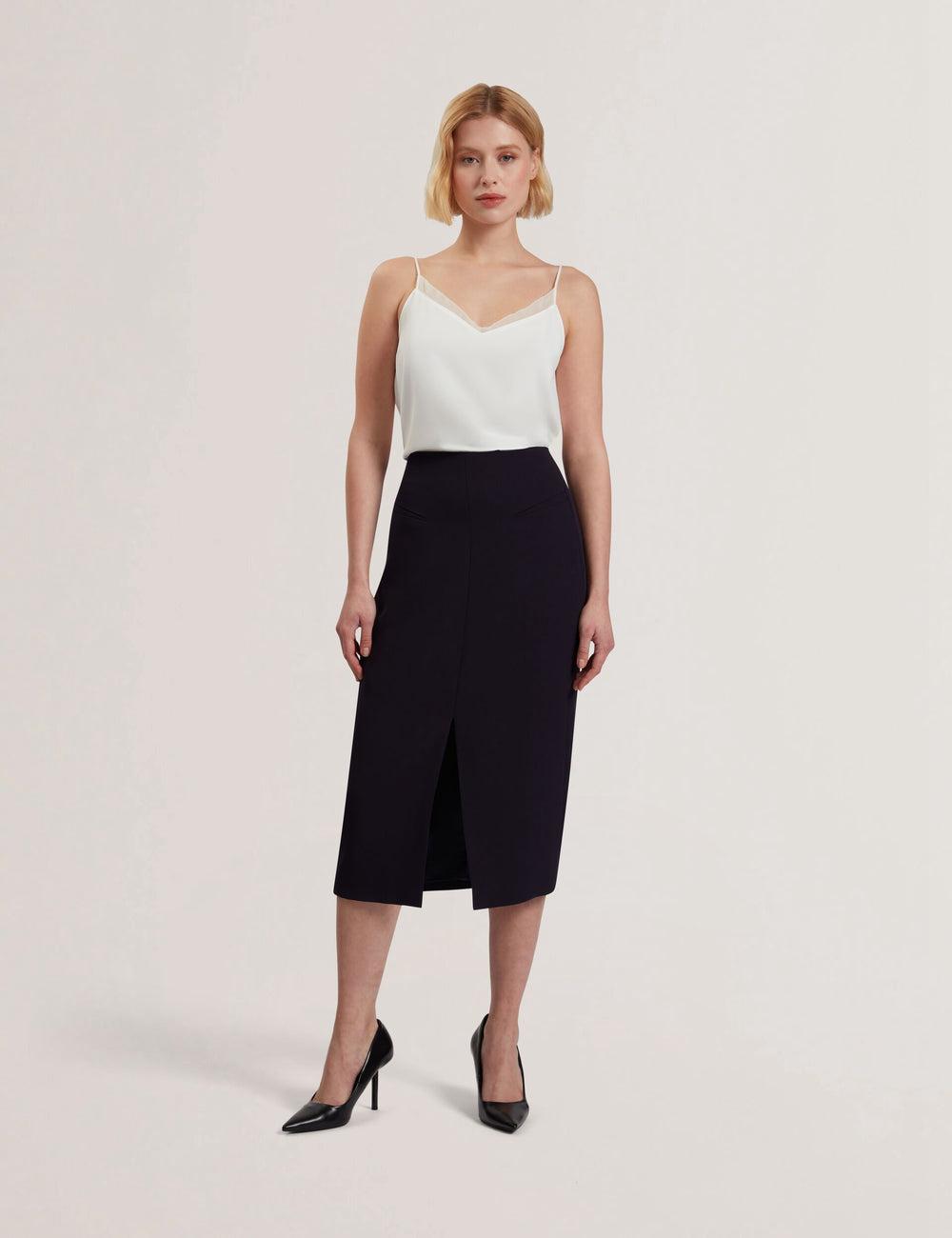 Ted Baker MANABSL - Tailored Midi Pencil Skirt With Front Split Women Midi Skirts Navy | UAE  74953-SBLK