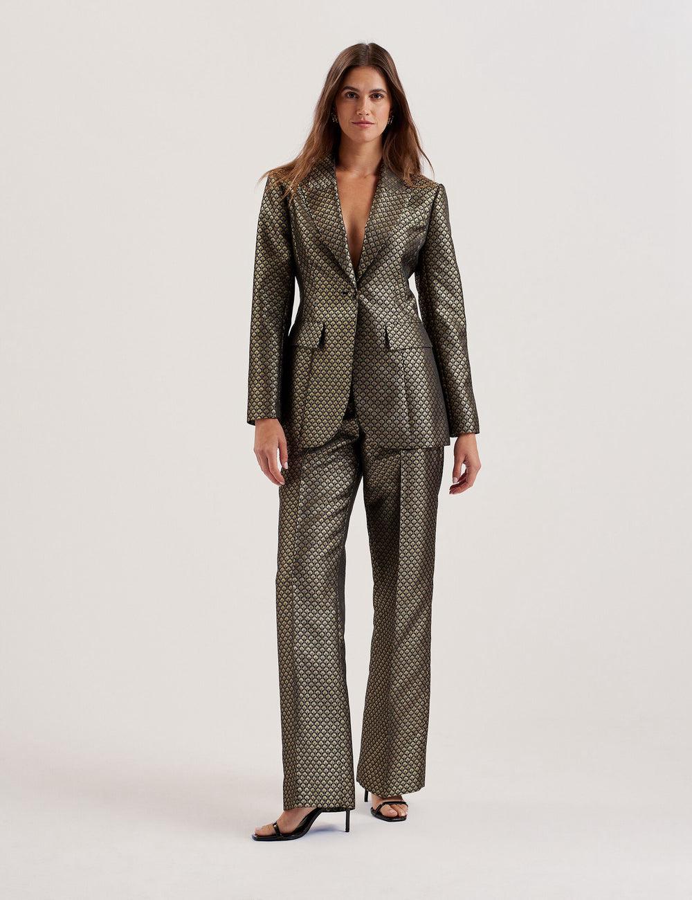Ted Baker MANGUT - Metallic Jacquard Wide Leg Tailored Women Trousers Black | UAE  51426-WDZS