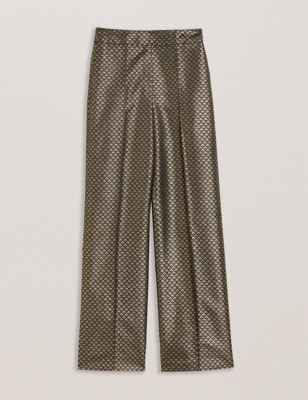 Ted Baker MANGUT - Metallic Jacquard Wide Leg Tailored Women Trousers Black | UAE  51426-WDZS