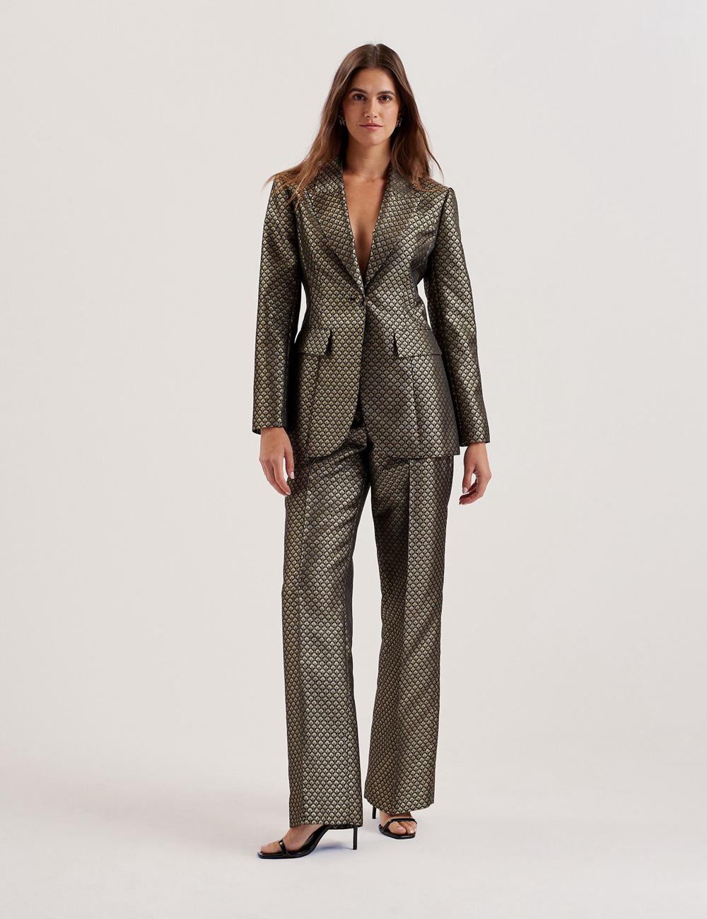 Ted Baker MANGUT - Metallic Jacquard Wide Leg Tailored Women Trousers Black | UAE  51426-WDZS