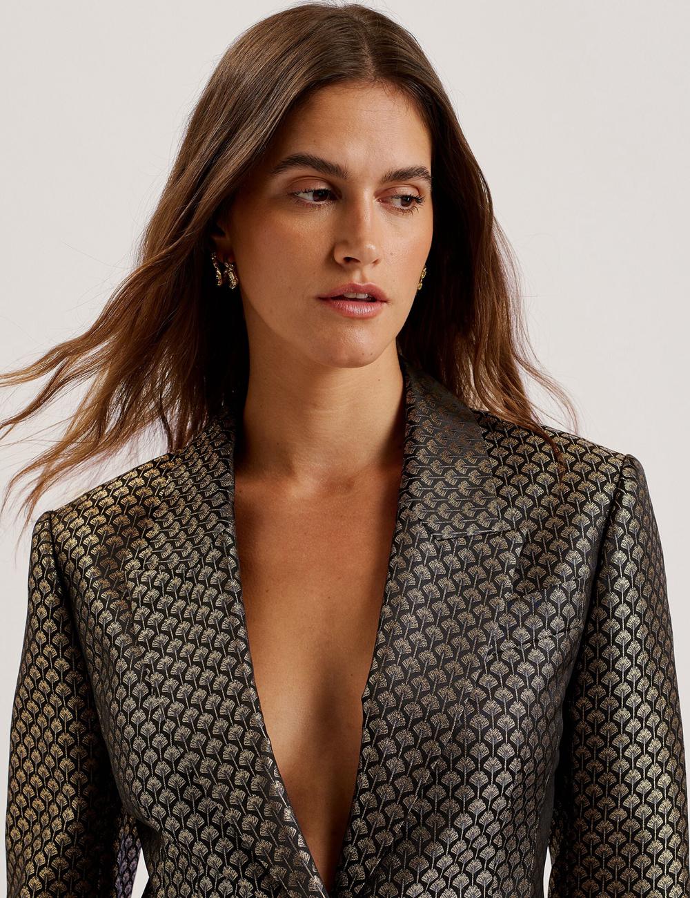 Ted Baker MANGU - Tailored Metallic Jacquard Fitted Women Blazers Black | UAE  85706-VUMD