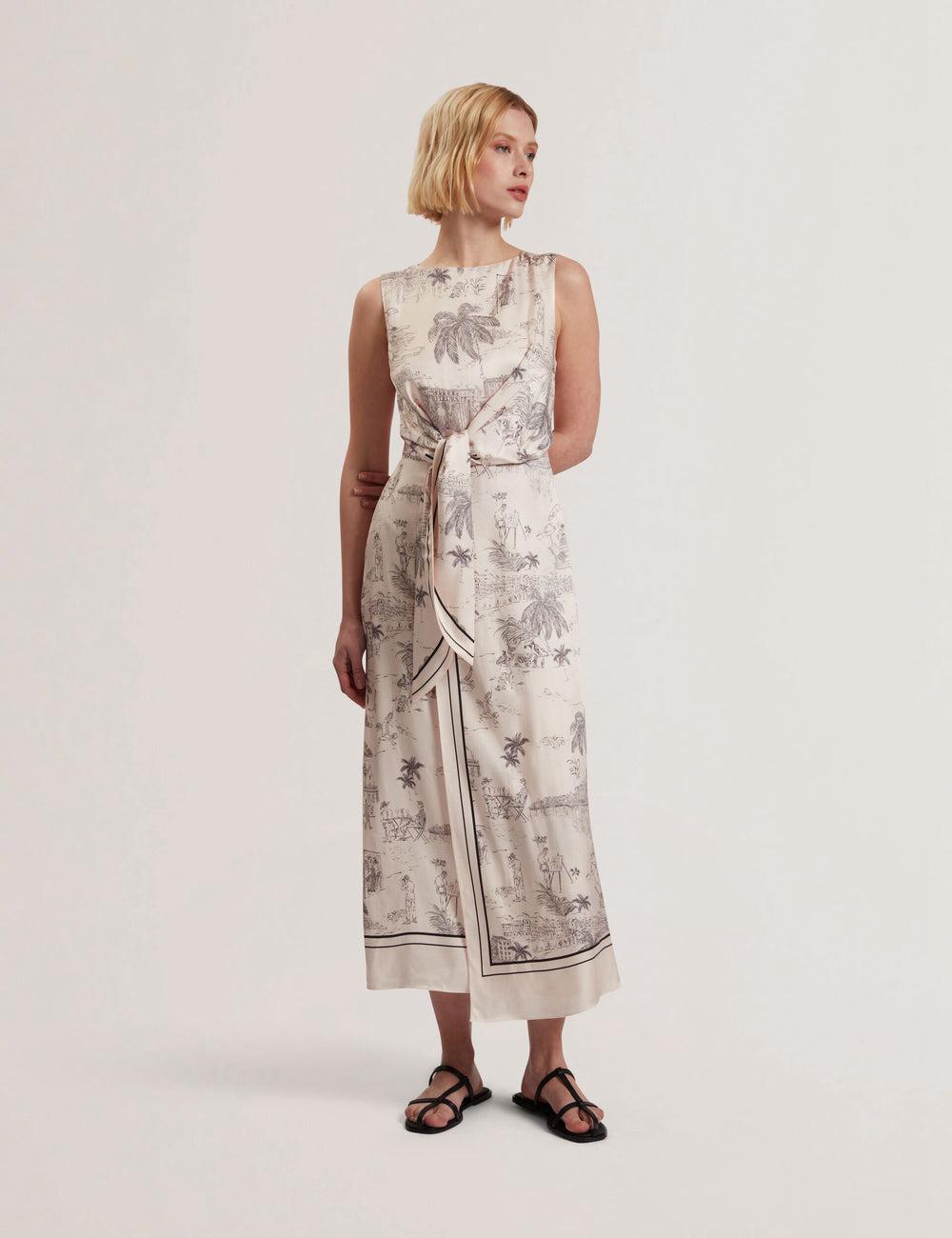 Ted Baker MARRONA - Printed Wrap Front Sleeveless Women Midi Dresses Nude-Pink | UAE  87953-HTJG