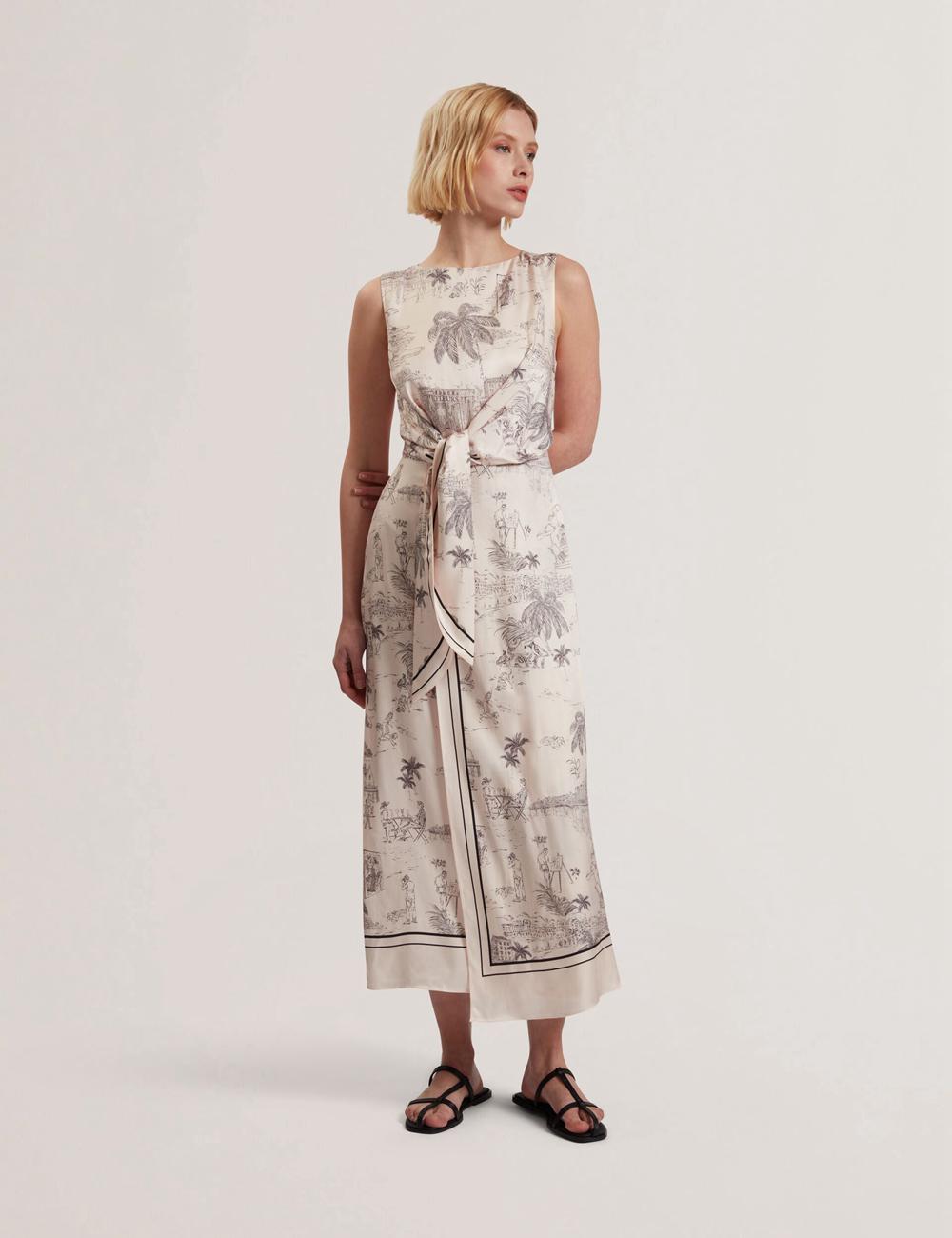 Ted Baker MARRONA - Printed Wrap Front Sleeveless Women Midi Dresses Nude-Pink | UAE  87953-HTJG