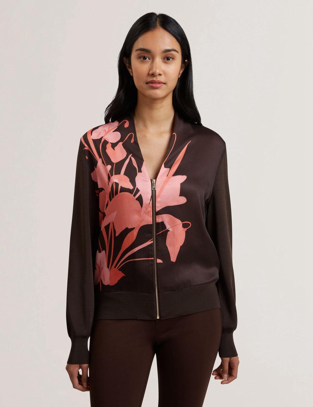 Ted Baker MATIINA - Printed Front Zip-Up Bomber Women Cardigans Dk-Brown | UAE  01359-NHXQ